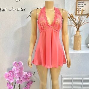 Seductive Wear by Cinema Etoile Sheer Pink Lace Chemise Size M Medium Lingerie